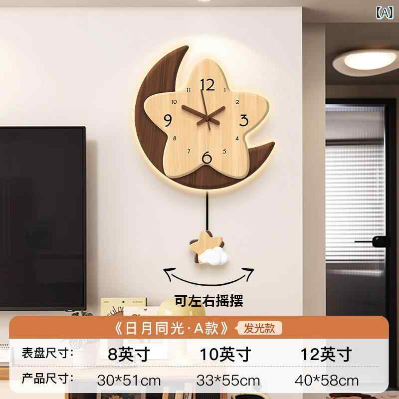 おしゃれ 壁掛け 時計 ログ レトロ リビング ルーム 壁掛け 時計 2025 新月 壁 ランプ ホーム ウォッチ パンチ 振り子