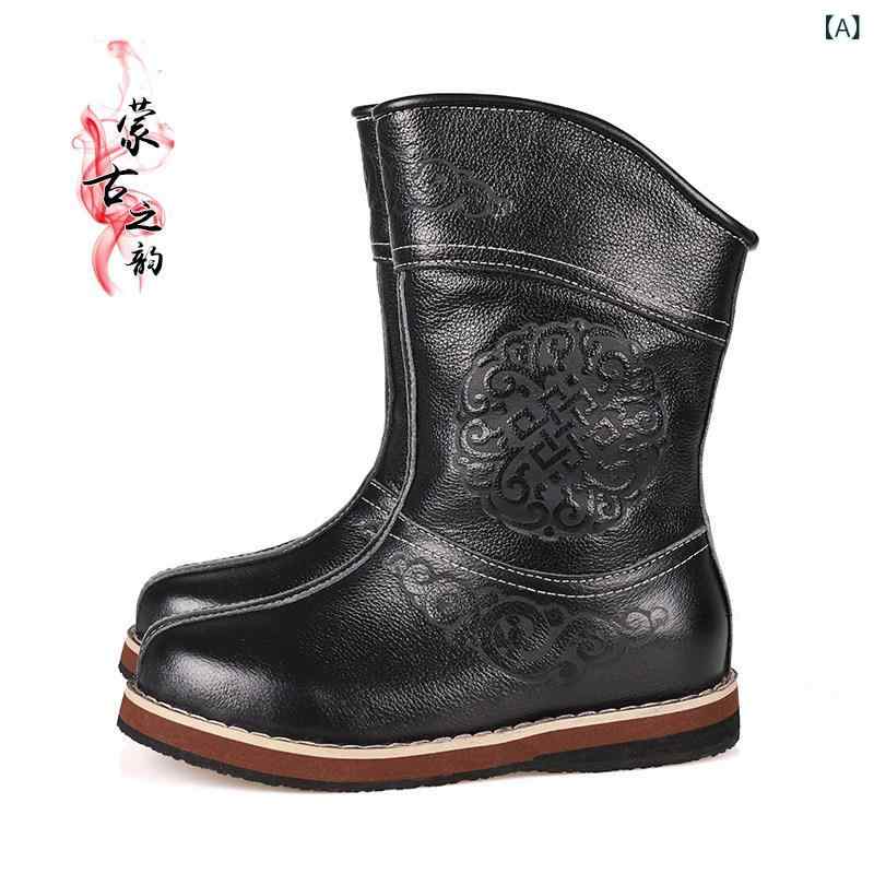 子供用 おしゃれ ブーツ 靴 モンゴルの 子供用 ブーツ 革 ラウンドトゥ フラット ヒール ショート 馬 牛革 レザーブーツ 秋冬 エスニック フットカバー