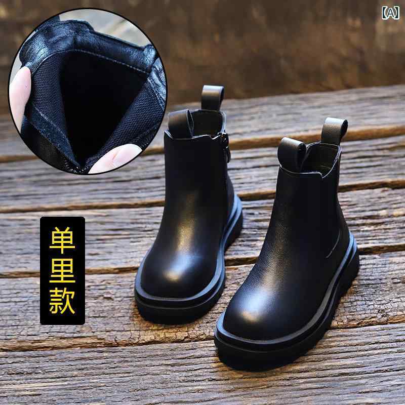 キッズ用 ブーツ 靴 女の子用 シガレット ブーツ フル カウハイド 秋冬用 革 子供用 暖かい チェルシー ショート ベビー ガール コットン