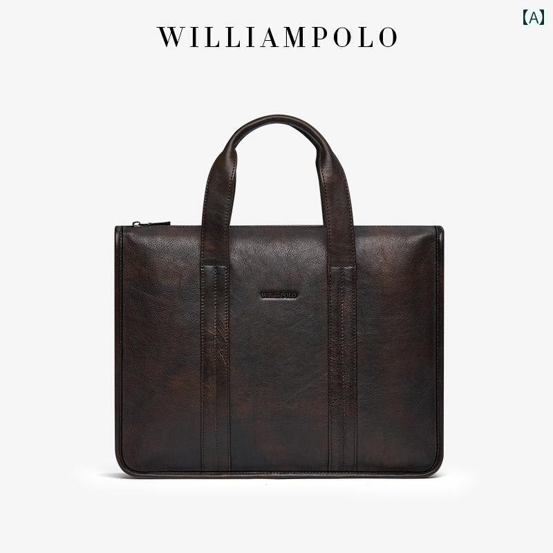 トートバッグ メンズ シンプル 皇帝 ポール 革 メンズバッグ ブリーフケース 新第一層 牛革 クロス ボディ ハンドバッグ ビジネス レトロ ファッション