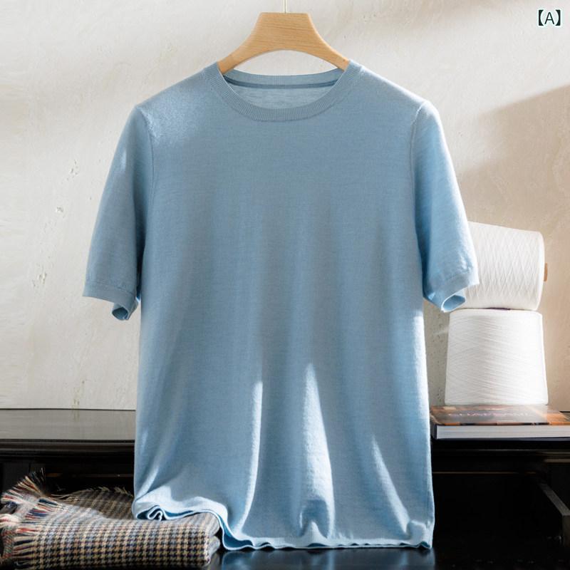 Uネック ニット カジュアル 夏 68 薄手 梳 毛 カシミヤセーター メンズ 100 % カシミヤ ラウンドネック 半袖 ニット セーター Tシャツ