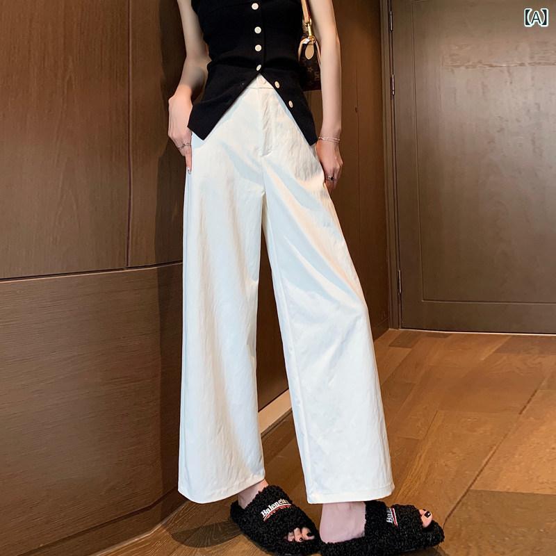 シンプル ストレート パンツ 女性用 ホワイト ワイド レッグ パンツ レディース 夏 薄手 2025 小さい サイズ ドレープ コットンリネン 30mm 丈 カジュアル ナロー ストレート