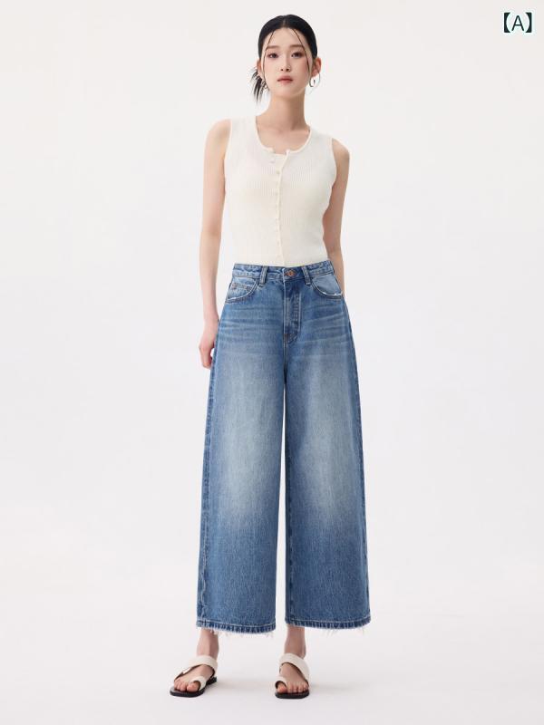 シンプル ストレート パンツ 女性用 で リラックス した 気分 | レディース ワイド レッグ ジーンズ 夏の新 スタイル スリム 小柄な 女の子 ゆったり ストレート パンツ