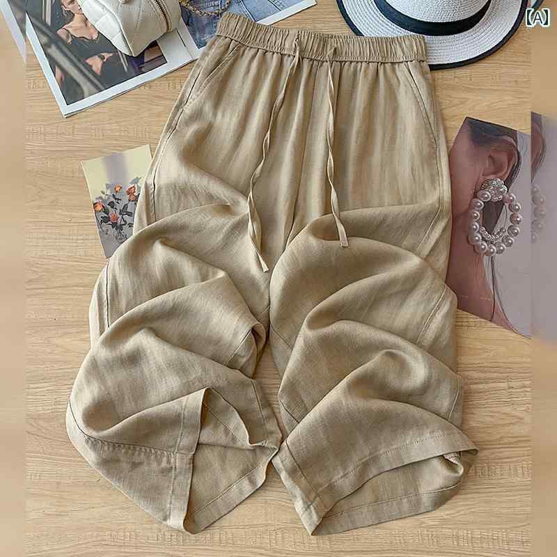シンプル ストレート パンツ 女性用 カーキ リネン ストレート パンツ レディース 夏 薄手 2025年 ゆったり 30mm 丈 スモール コットン