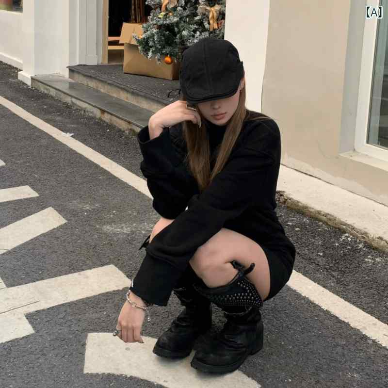 ブーツ レディース 今めかしい お上さん用 黒いこと ゴシック スタッズ 厚底 ロング ブーツ レトロ ウェイストランド ナイト爵 高さの ある か細い 衣袂