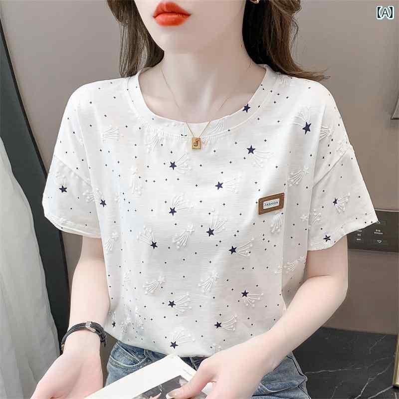 カジュアル レディース Tシャツ 綿 プリント Tシャツ レディース 半袖 夏服 2025 ゆったり 万能 トップ