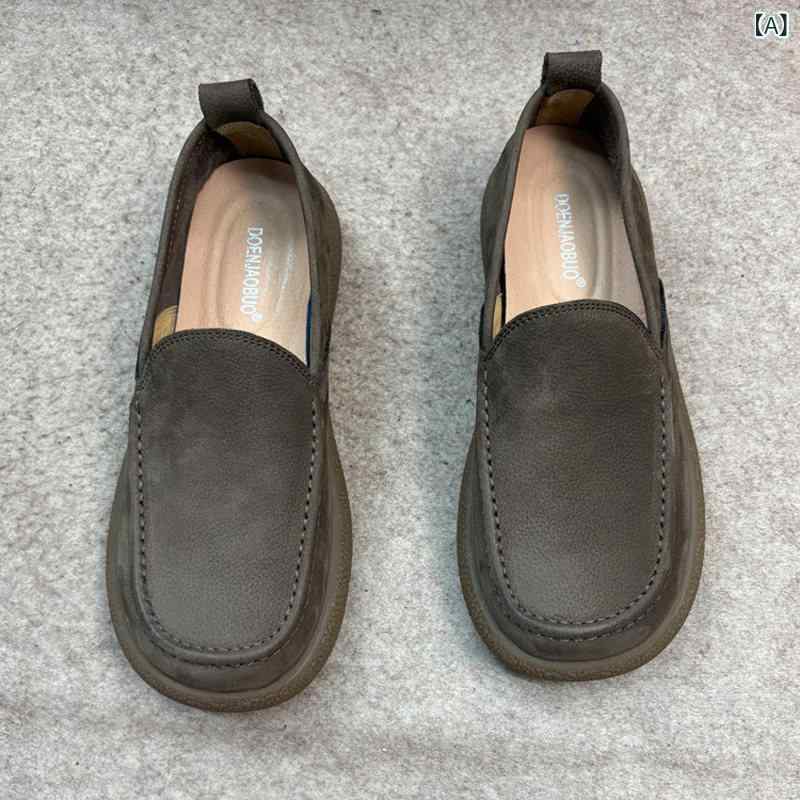 カジュアル シューズ 男性用 夏用 スリッポン ローファー トップレイヤー レザー 通気性 男性用 カジュアル レトロ レザーシューズ ソフト ソール 万能 牛革 メンズシューズ