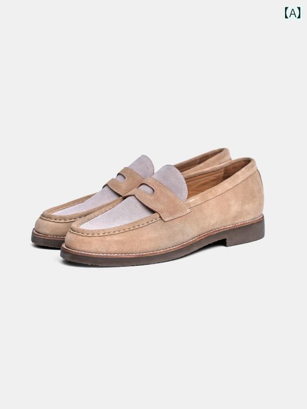 心地よい シューズ 成人男性用 ZEYIMAKE 一 工業プラント 置き目毛革 連合王国製 メンズ スリッポン シューズ レトロ ペニー スエードクロス 心地よい なめし革シューズ