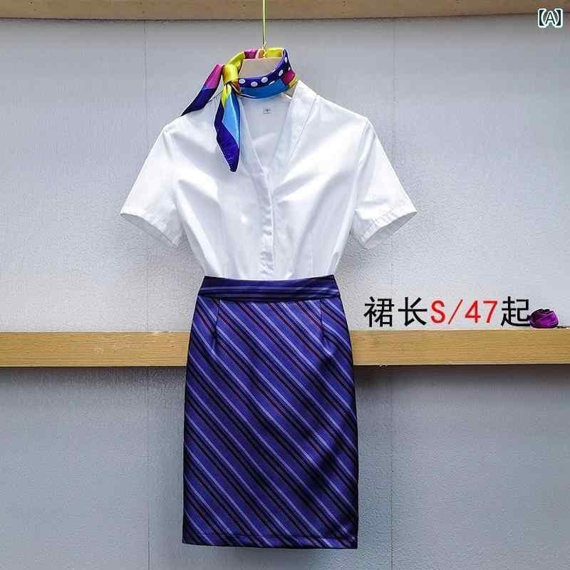 ユニフォーム エステ 事務服 中国 南方 航空の スチュワーデス 制服 プロ スーツ 高級 サマー ドレス ツイル ホワイト 半袖 シャツ スカート 美容院 作業着 女性用