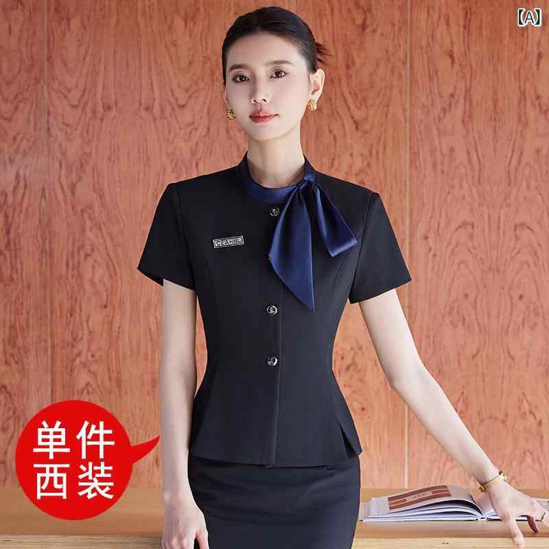 ユニフォーム エステ 事務服 高級 半袖 スーツ 女性用 夏 薄手 美容院 フロント デスク 作業着 営業 所 宝石 店