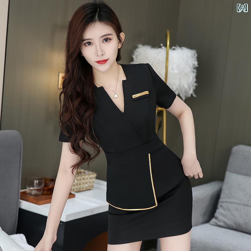 ユニフォーム エステ 事務服 フットマッサージ 技術者 作業着 女性 フットマッサージショップ マッサージ スーツ スカート スリム バス クラブ 健康 美容 サロン