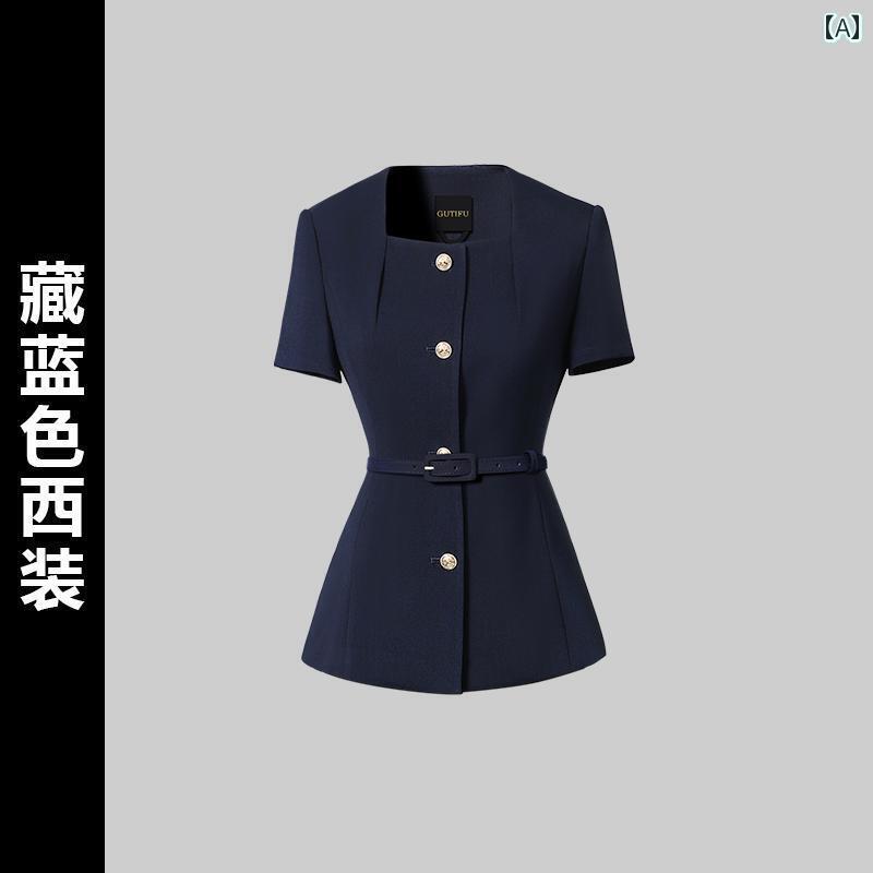 ユニフォーム エステ 事務服 夏の プロ スーツ 女性 半袖 薄手 スタイル 美容 業界 高級 受付 作業着 美容院｜北摂軽太郎便
