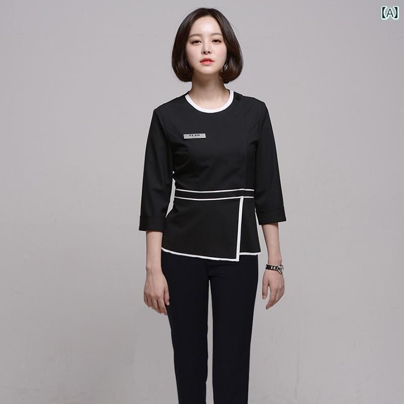 ユニフォーム エステ 事務服 韓国 タトゥー アーティスト ネイリストの 作業着 秋冬服 美容 室 美容師の スパ セラピーマッサージ 服