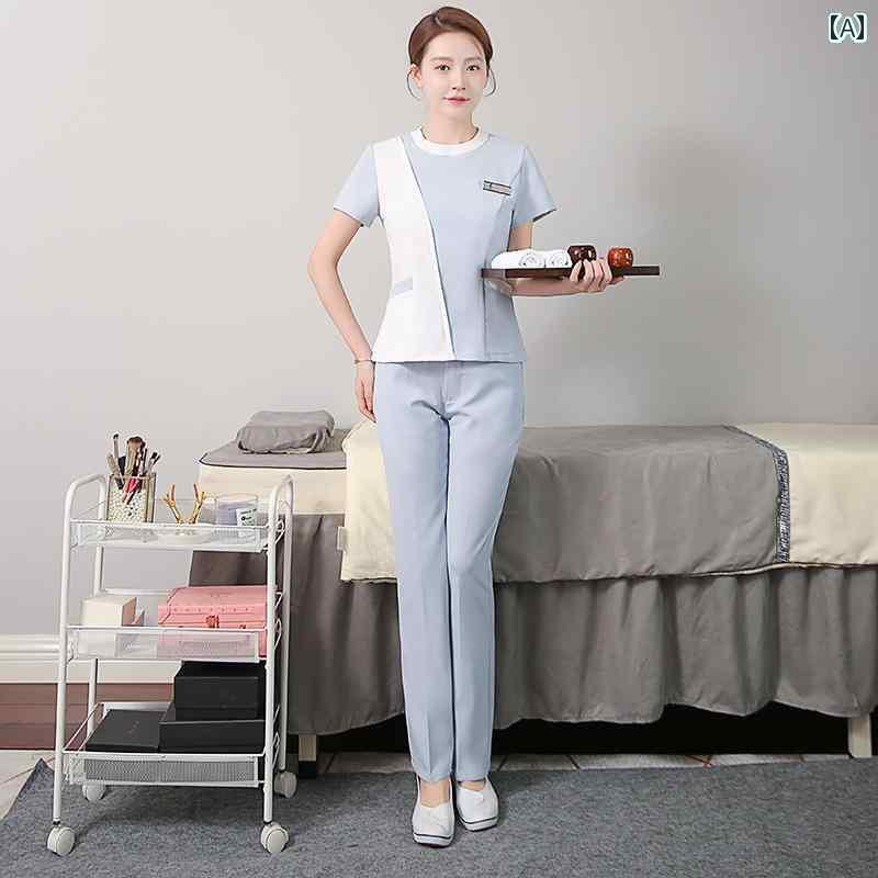ユニフォーム エステ 事務服 韓国 高級 美容師 作業着 女性 春夏 フットマッサージ 技術者 ホテル サウナ ヘルスクラブ 美容院