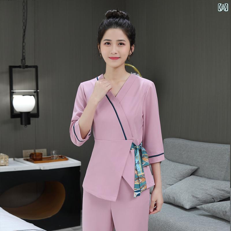 ユニフォーム エステ 事務服 女性用 美容師 作業着 高級 美容院 健康 センター 足 マッサージ 湯 スパクラブ 技術者 スーツ