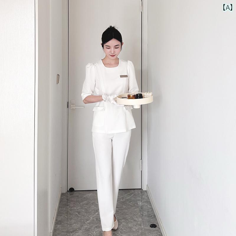 ユニフォーム エステ 事務服 美容 室 作業着 女性用 高級 健康 スパクラブ 足 マッサージ 店 技術者 スキン 管理 ユニフォーム 春夏 スタイル