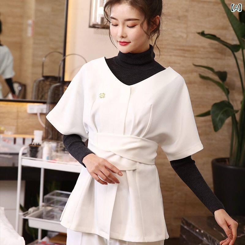 レディース 事務服 制服 御前上等 美容院 美容師 やり方着 レディース ゆったり の 思わしい フットバス 科学技術者 半袖 背広 ズボン