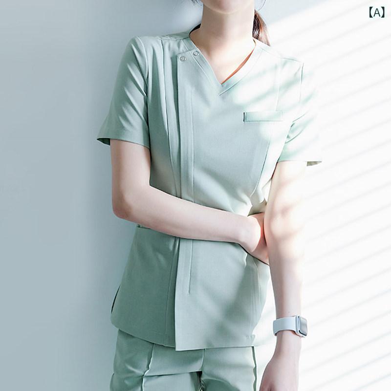 レディース 事務服 ユニフォーム 美容 室 作業着 夏 薄手 弾性 半袖 歯科 ナース 制服 ペット 美容師 皮膚 管理 口腔 白衣｜北摂軽太郎便