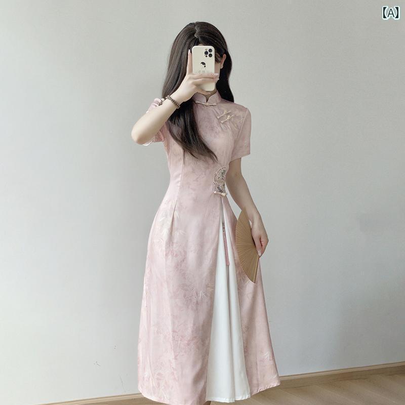アオザイ ドレス ティン ユエ リン チャイナ ドレス 2025 アオザイ 新型 チャイナ風 少女 若 見え スタイル 民族 風 アップ デイリー
