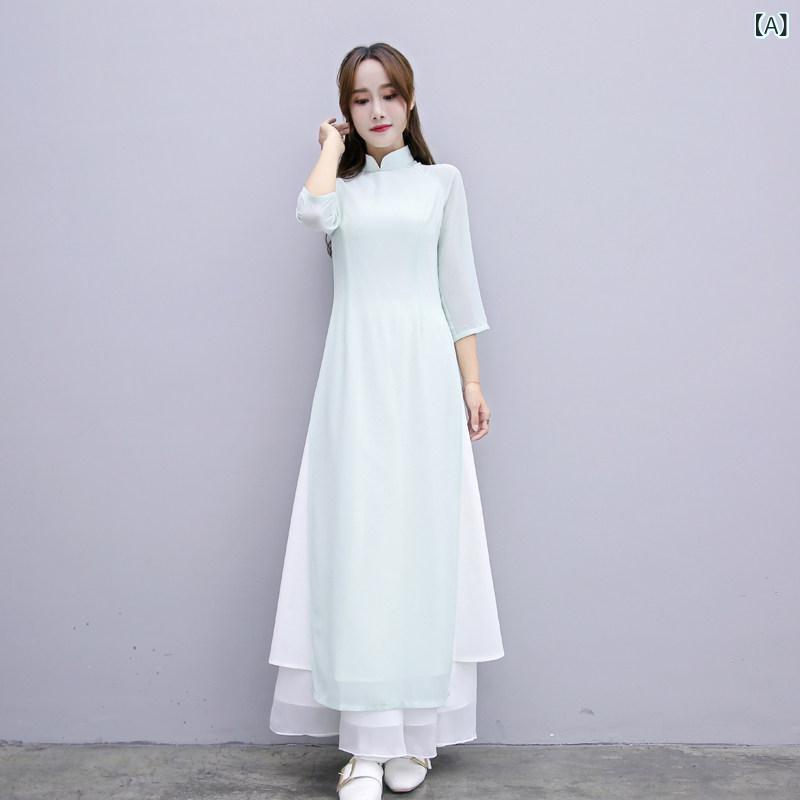 アオザイ 御召しもの 瀬戸もの風 お上さん服 レトロ か細い  瀬戸もの 御召しもの 越南 アオザイ 照明ランプ色合い 思い入れる服 禅