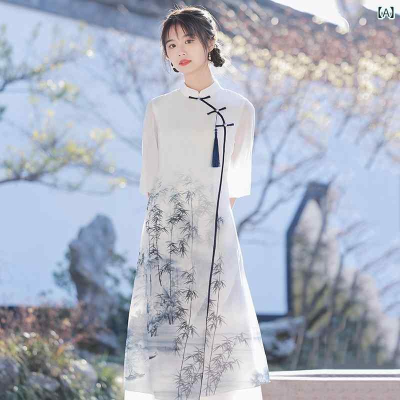 アオザイ ドレス チャイナ風 アオザイ チャイナ ドレス 年 若見え 女の子高 レベルの な ティー サマー