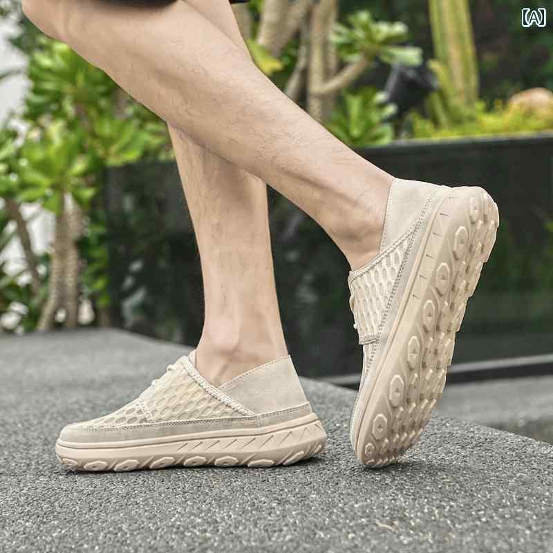 ラクチン メンズ スリッポン レ ニウス メンズ メッシュ シューズ 夏用 通気性 オールド 布 軽量 薄型 滑り止め ダッド