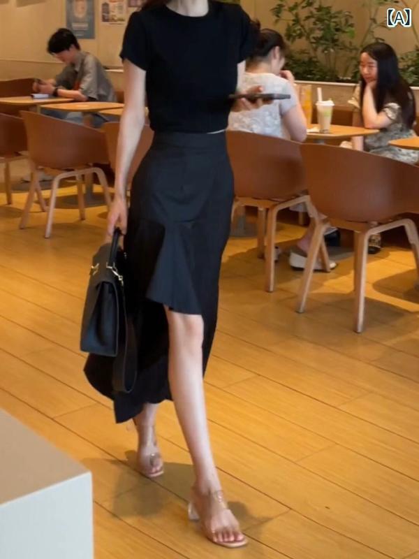 ペプラム スコート レディース 夏にの 黒の 不規則さな 筋目 細長い切口スコート 二分の一 天然ゴム 酉の方角の フラウンス 背広 スコート お上さん用