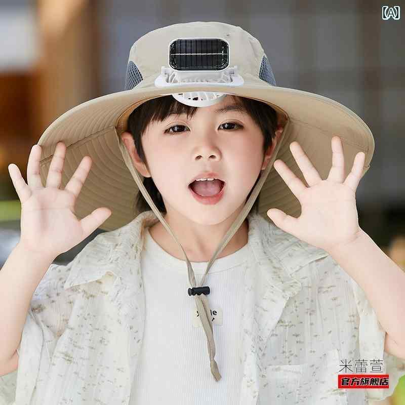 キッズ テンガロンハット サンハット 男の子と 女の子向け ファン 充電 機能 付き 子供用 ソーラー 帽子 日よけと 通気性の ある 登山 旅行用の つば 広の サンハット