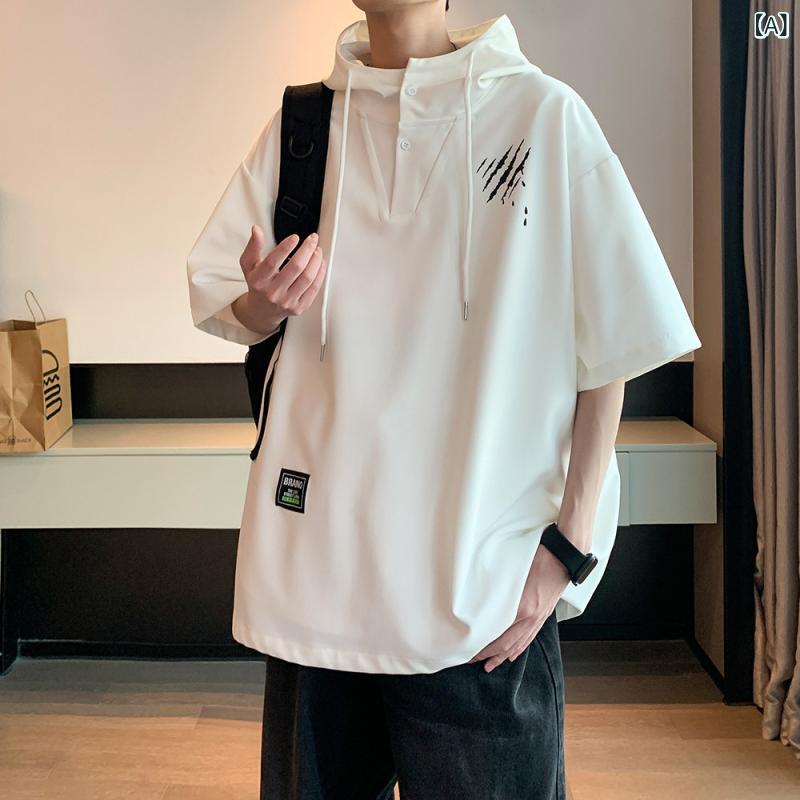 メンズ プルオーバー パーカー スクラッチ フード付き 半袖 Tシャツ メンズ 夏 レジャー スポーツ バスケットボール ユニフォーム 薄手 ゆったり トップス