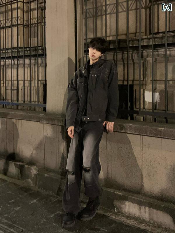 デニムジャケット シャツ アメリカ ストリート メンズショート ジャケット ハイエンドで なな 春秋 クリーン フィット ショルダーパッド