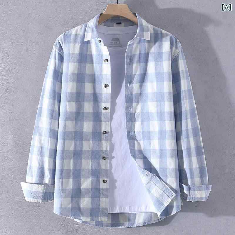 メンズ カジュアル シャツ ジャケット チェック 柄 長袖 シャツ メンズ 綿 100 % 高級 裏地 服 中学生 青 春 薄手 ジャケット