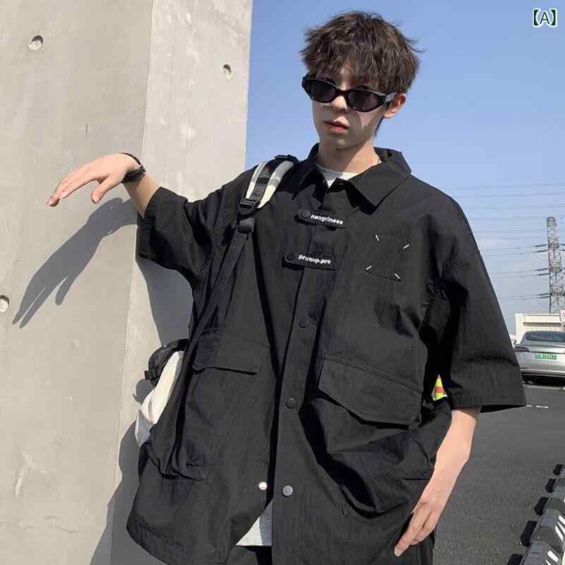 メンズ カジュアル シャツ ジャケット ワークウェア 半袖 シャツ 男の子用 2025夏 薄手 ビッグ サイズ ポケット ジャケット