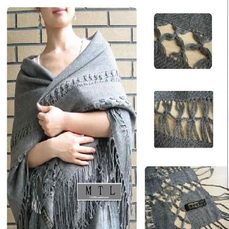 肩かけ 毛糸 カシミール 混紡 透かし飾りつけ タッセル 方形 保暖 かざり付ける ネックウォーマー 生あたたかい 冬用 軽さ もの柔らか お上さん用