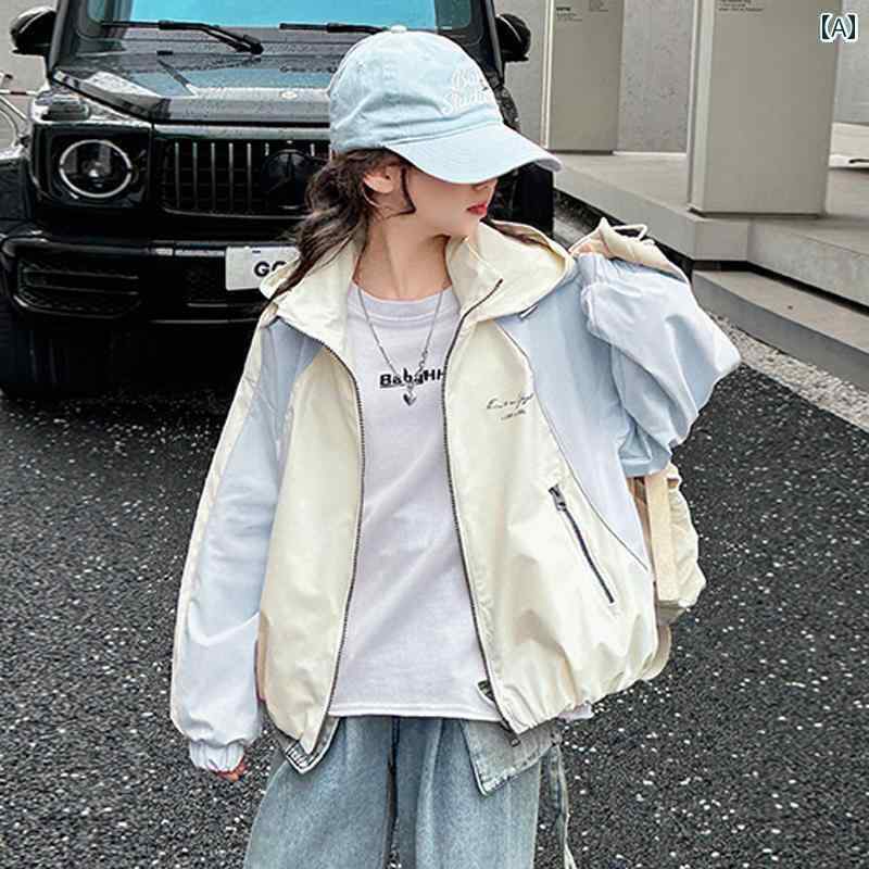 子供用 ジップアップ パーカー 女の子用 ジャケット 春秋 2025年 子供用 フード付き カジュアル ビッグ キッズな 春 トップス