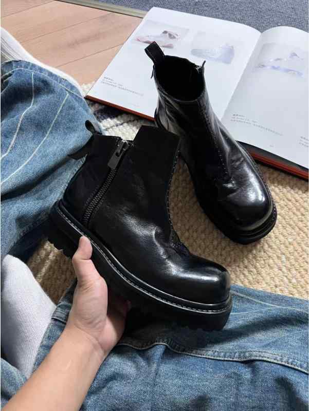 メンズ ブーツ 靴 成人男性用 ウォッシュ 産業の 黒の シワ 産業 厚底 ブーツ 連合王国 風の 煙り出し なめし革ブーツ レトロ 心地好い 細工物ブーツ