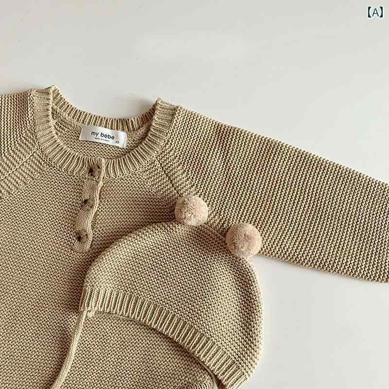 ベビー服 ニット 帽子 ベビー スーツ 春 ニット ジャンプスーツ 春秋 かわいい 綿 セーター 外出着