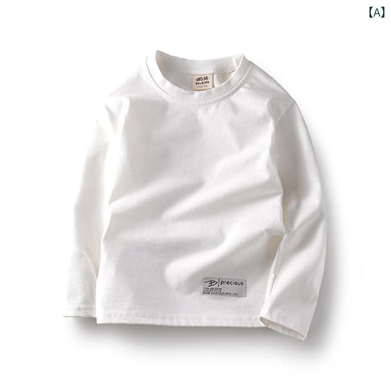 キッズ トップス シンプル 子供服秋 男の子 Tシャツ 長袖 綿 M L 子供用 レイヤリング シャツ 学生 白 ユニセックス