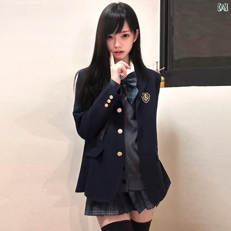 スーツ ジャケット スタイル レディース Huaqianzhu Shengyan ハイ スーツ JK 制服 レディース カレッジ スタイル 3 ボタン グレー ブラック シアン ジャケット