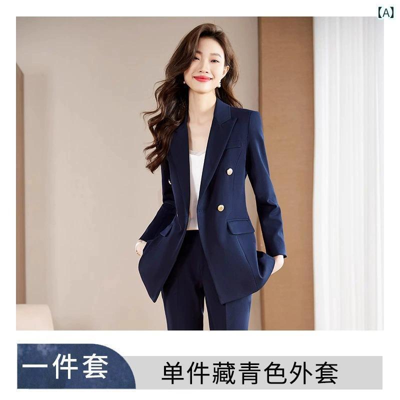 スーツ ジャケット スタイル レディース 高級 ネイビーブルー スーツ 女性 フォーマルウェア 2025 プロ お姫様 スタイル ジャケット 作業着