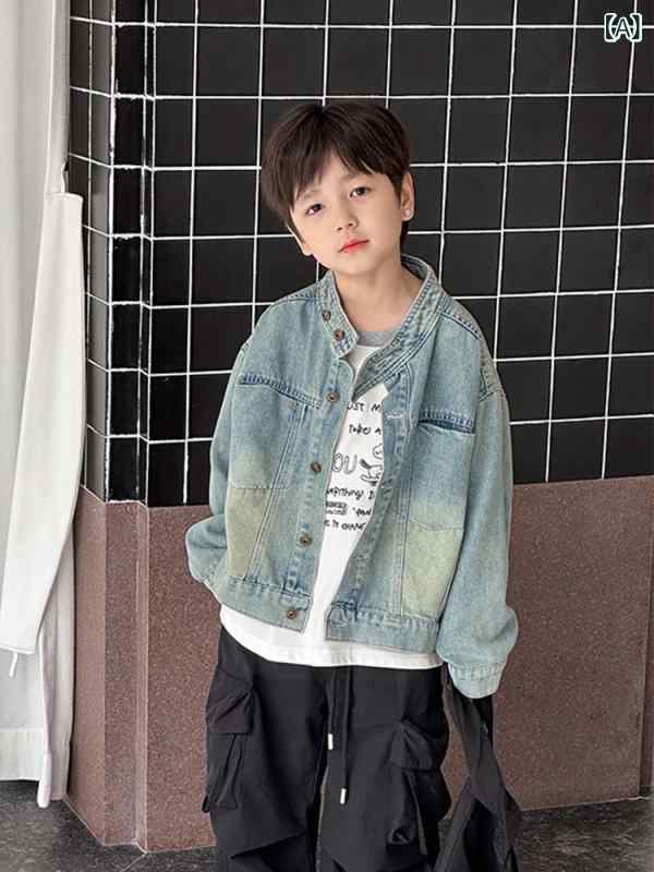 キッズ デニムジャケット かっこいい 2025 春の 男の子用 デニムジャケット な 春服 男の子 トップス 子供用 春秋 スタイル