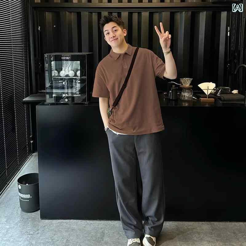 カジュアル メンズ ポロシャツ コーヒー 半袖 メンズ ポロシャツ 厚手 コットン 夏服 アメリカン Tシャツ 成熟 した 安定