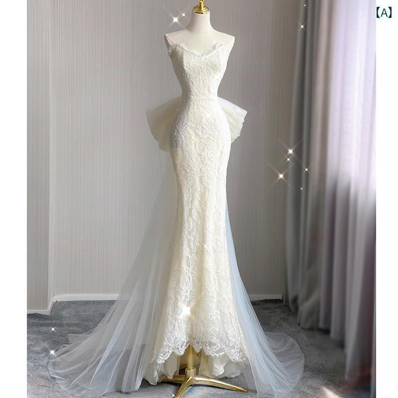 ウェディング ドレス フィッシュ テールの イブニングドレス ハイエンド 軽い 高級 レースの 婚約 ドレス 年次 会議の 司会者 フレンチ ホワイト|北摂軽太郎便