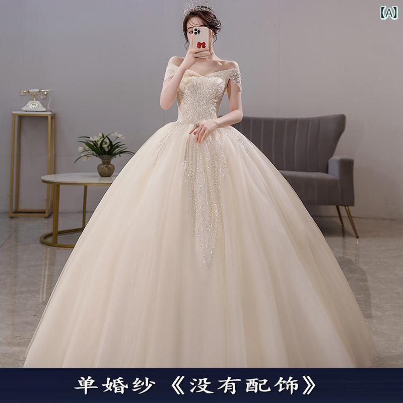 ウェディング ドレス メイン ウェディングドレス 2025 花嫁の ワンショルダー シャンパン カラーの な 宮殿 スタイル フレンチ プリンセス チュール 春と 夏
