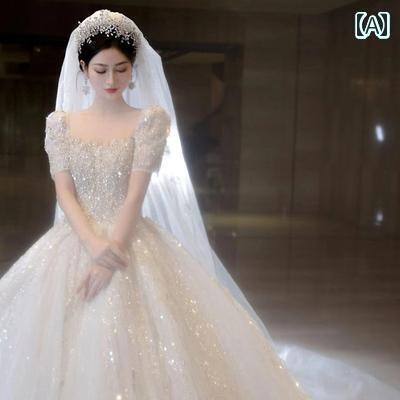 ウェディング ドレス フランスの 軽い ウェディングドレス 2025 花嫁 メイン ヤーン 高級 テクスチャ 妊婦 プチ テールヘビー ガウン アウト 女性