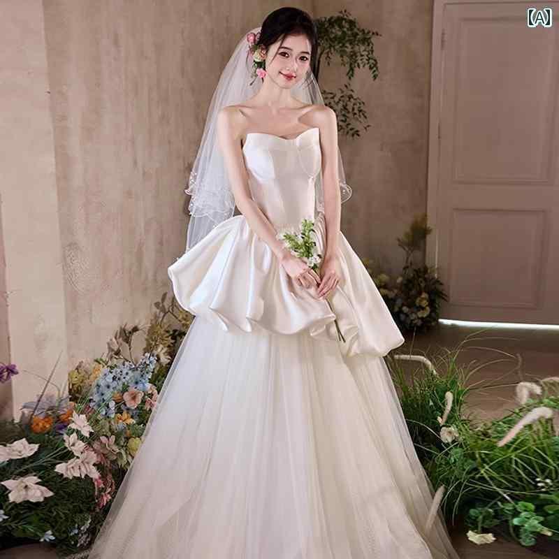 ウェディング ドレス フランスの 軽い ウェディングドレスの 花嫁 2025 高級 美しい 婚約 ドレス レトロ スリム 外出 糸 夏｜北摂軽太郎便