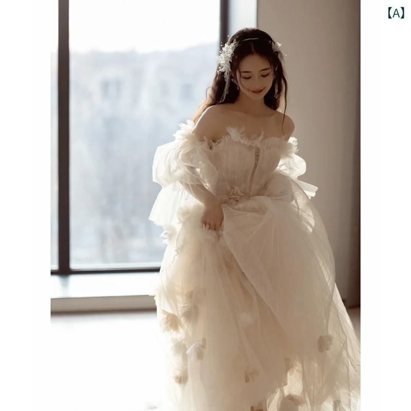 ウェディング ドレス セレモニー ワンショルダーの 軽い ウェディングドレスの 花嫁 2024 フランスの シンプル 床の 長さの 小さい ドレスの 森の 旅行の 写真の 外出 ベール 夏 9,628円