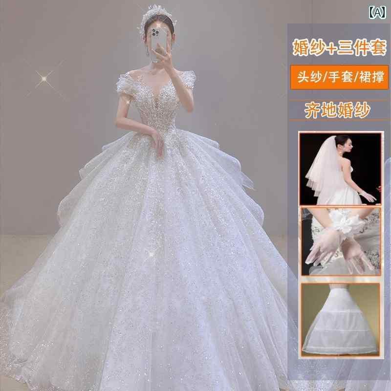 ウェディング ドレス セレモニー 2025年の 花嫁向け ワンショルダー フレンチ ライト ウェディングドレス。 メイン ヤーンの テクスチャー。 ヘビー ワークの スモールサイズ ガウン。|北摂軽太郎便