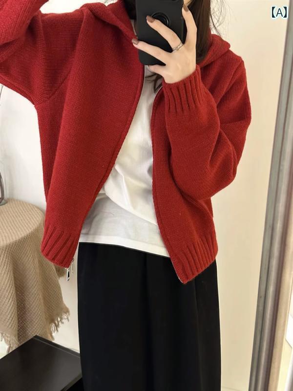 秋冬 レディース パーカー 小さい さわやか 緑の フード付き スウェットシャツ ニットカーディガン レディース 秋冬 アウターウェア ソフト ワックス セーター ジャケット