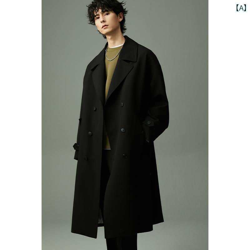 メンズ トレンチ コート w 2 x 春秋 クラシック ダブルブレスト ウインドブレーカー メンズ ミドル 丈 コート シルエット トップ