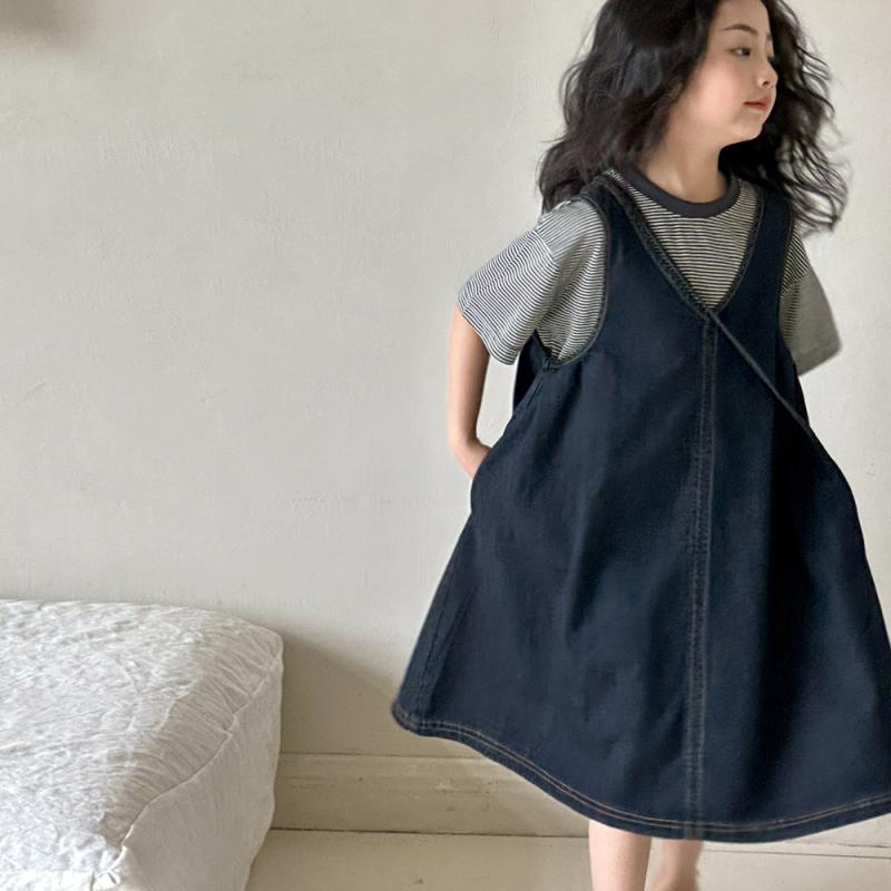 お子さん服 スコート 心地好い お姉さん 夏の 背広 2025 お子さん用 ジーンズ限りない スコート ビッグ 縞模様 半袖 ティーシャツ とっ始め 背広 スーツ・カジュアルセットアップ-キッズファッション